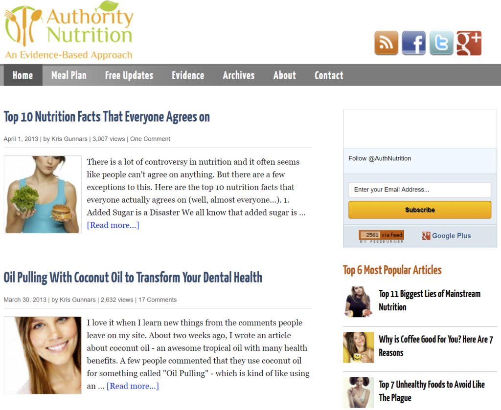 Authority Nutrition wayback screenshot from April 2013