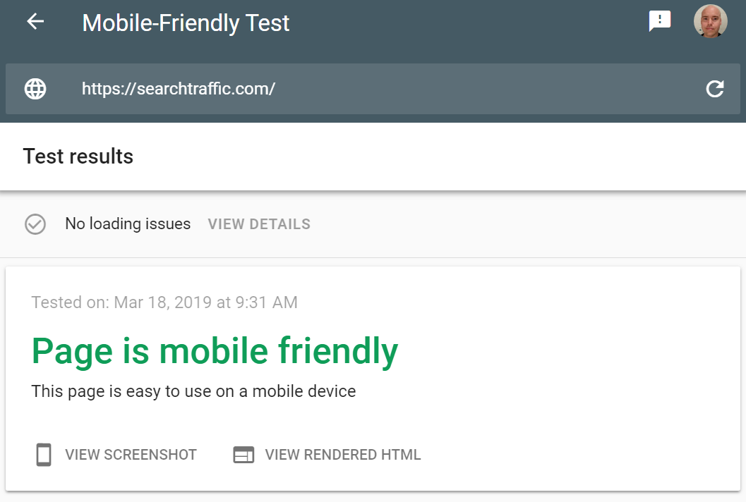 Mobile friendly test results