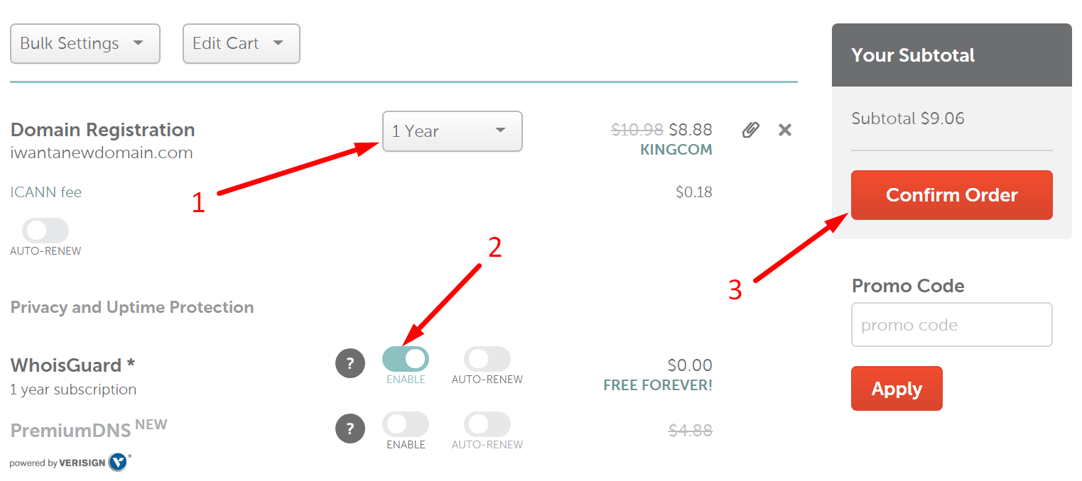 Domain registration selection