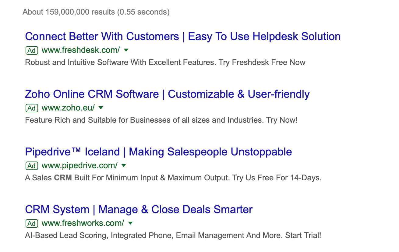 Search ads for crm systems