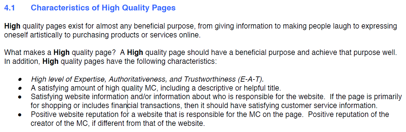 Google search quality evaluator guidelines screenshot