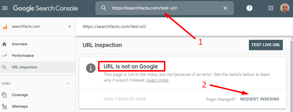 Search console request indexing