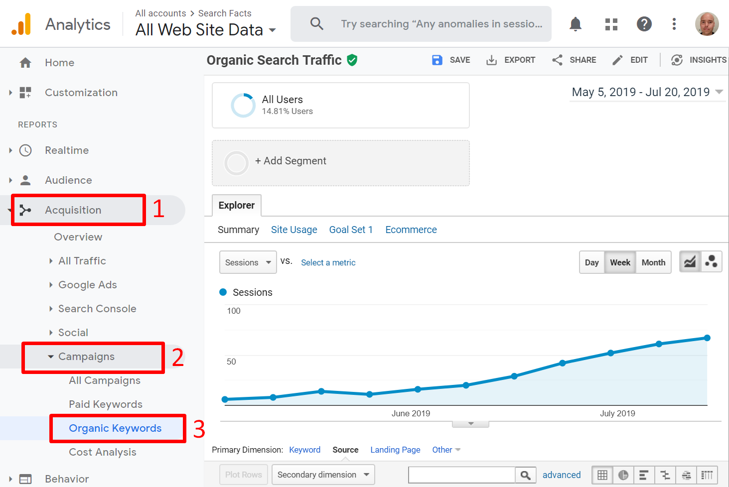 Google Analytics organic traffic chart