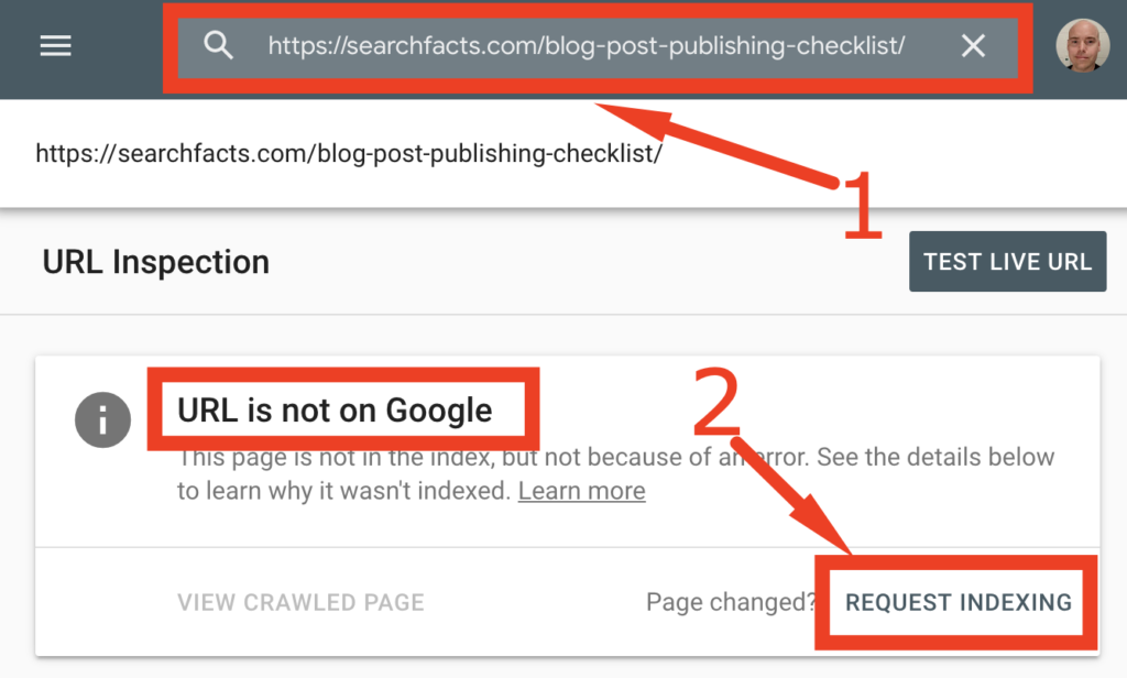 Request indexing in Google Search Console