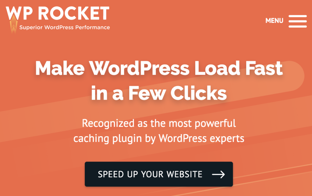 WP rocket home page screenshot