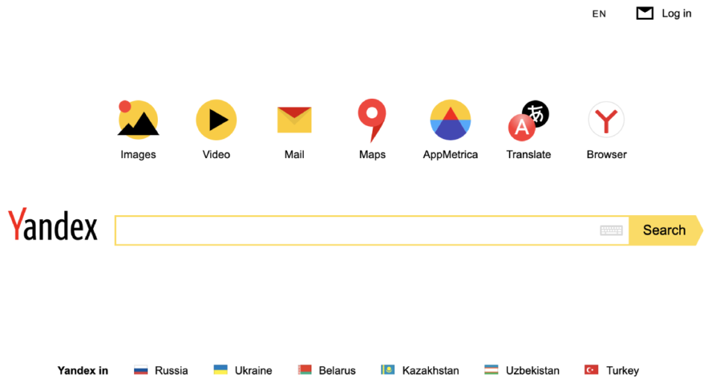 Yandex search home page