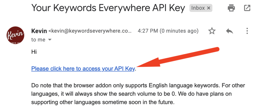 API key email