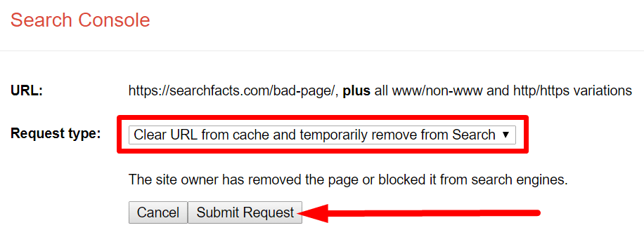 Google URL removal tool