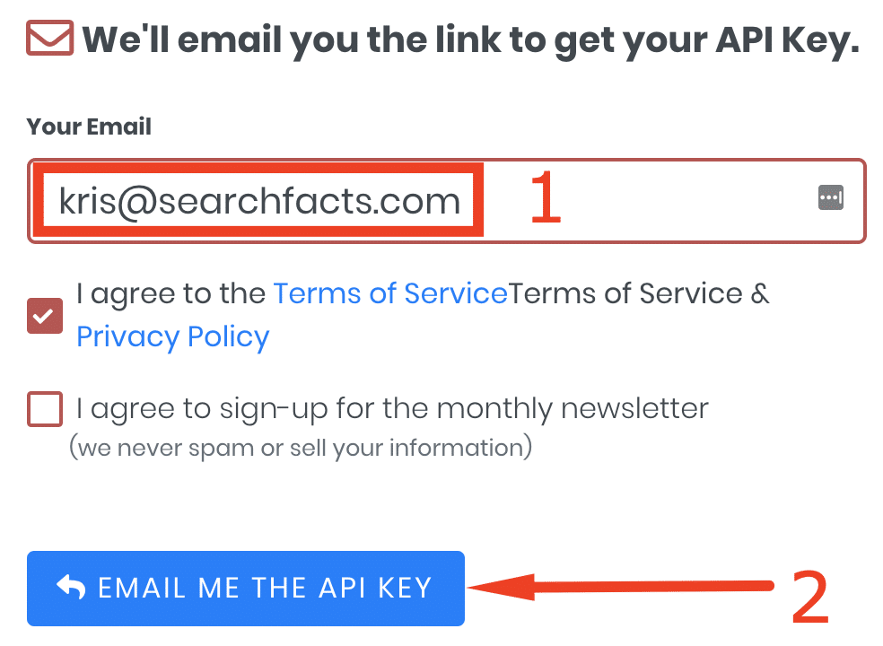 Sign up for api key