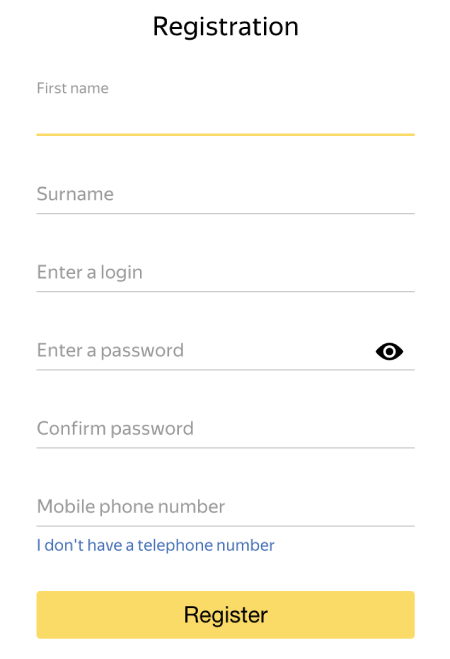 Yandex passport registration