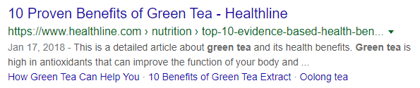 Green tea serp snippet